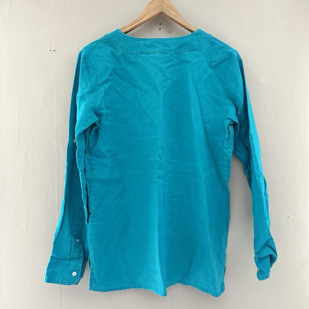 Lauren Ralph Lauren Womens Linen Tunic Top Size M Blue Teal Coastal Nautical - Picture 4 of 10